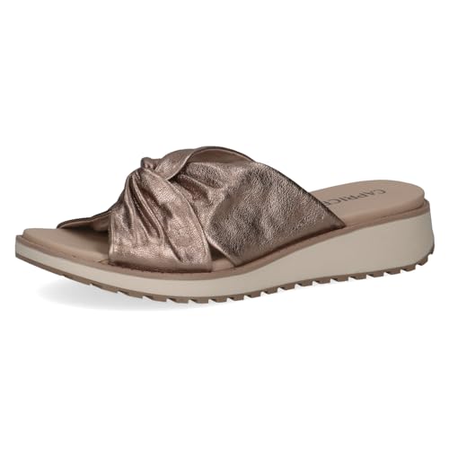 CAPRICE Damen Pantoletten aus Leder mit Fußbett, Beige (Taupe Metallic), 38 EU von CAPRICE