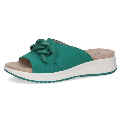 CAPRICE Damen Pantoletten aus Leder Bequem, Türkis (Emerald Suede), 38 EU von CAPRICE