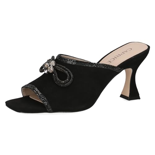 CAPRICE Damen Pantoletten aus Leder mit Absatz, Schwarz (Black Suede), 37 EU von CAPRICE