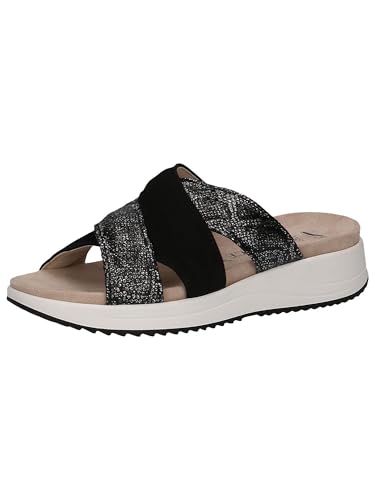 CAPRICE Damen Pantoletten aus Leder Glitzer, Schwarz (Black Comb), 42 EU von CAPRICE