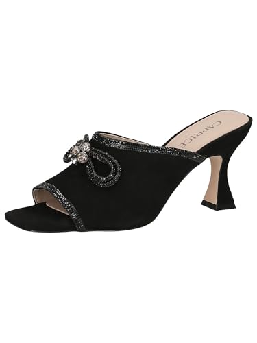CAPRICE Damen Pantoletten aus Leder mit Absatz, Schwarz (Black Suede), 39 EU von CAPRICE