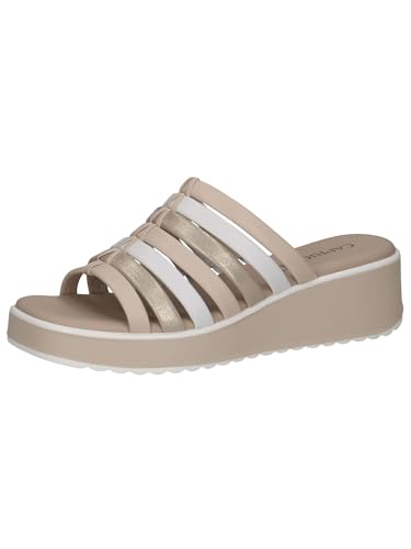 CAPRICE Damen Pantoletten aus Leder mit Keilabsatz, Weiß (White/Lt Gold), 38 EU von CAPRICE