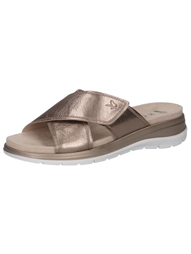 CAPRICE Damen Pantoletten aus Leder mit Klettverschluss, Beige (Taupe Metallic), 38 EU von CAPRICE