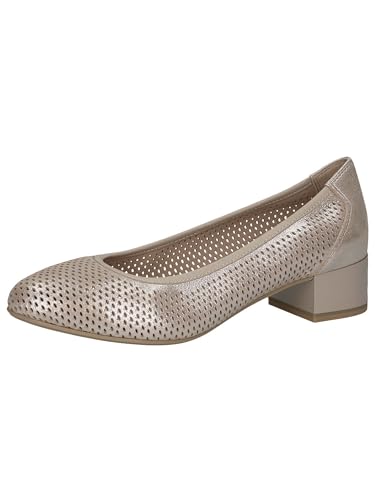CAPRICE Comfort Damen Pumps aus Leder mit Blockabsatz, Beige (Taupe Metallic), 38 EU von CAPRICE