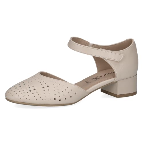 CAPRICE Damen Pumps mit Riemen aus Leder mit Blockabsatz Schuhweite H Mehrweite, Cremefarben (Cream Perlato), 39 EU von CAPRICE