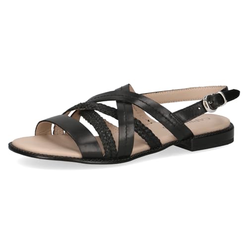 CAPRICE Damen Sandalen flach aus Leder mit Fußbett, Schwarz (Black Nappa), 37 EU von CAPRICE