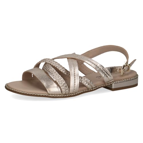 CAPRICE Damen Sandalen flach aus Leder mit Fußbett, Metallisch (Platin Metal.), 38 EU von CAPRICE