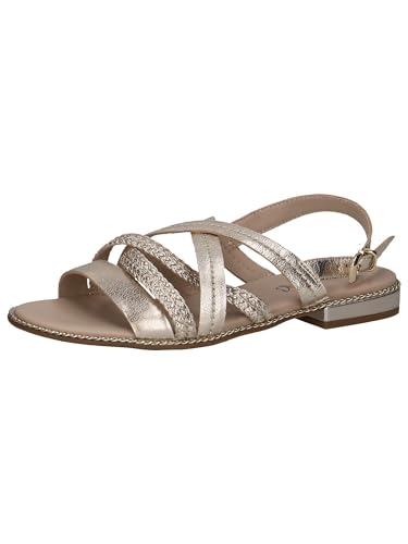 CAPRICE Damen Sandalen flach aus Leder mit Fußbett, Metallisch (Platin Metal.), 38 EU von CAPRICE