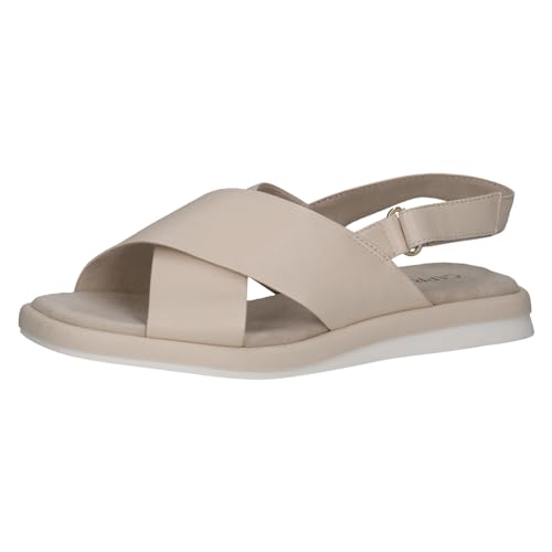 CAPRICE Damen Sandalen flach aus Leder mit Fußbett, Cremefarben (Cream Perlato), 40 EU von CAPRICE