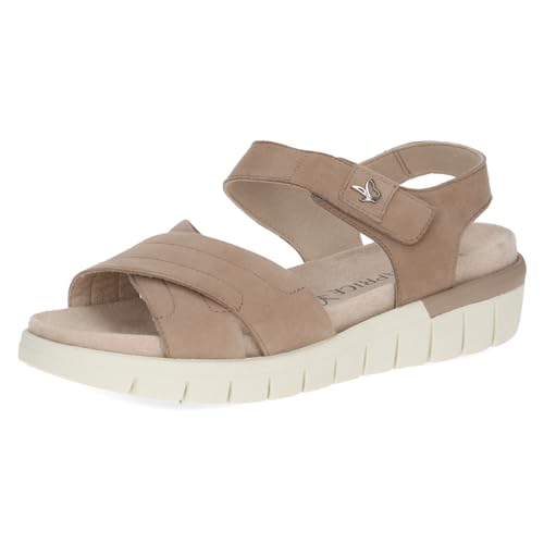 CAPRICE Damen Sandalen flach aus Leder mit Klettverschluss Schuhweite H Mehrweite, Beige (Bark Suede), 39 EU von CAPRICE