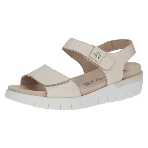 CAPRICE Damen Sandalen flach aus Leder mit Klettverschluss Schuhweite H Mehrweite, Cremefarben (Cream Perlato), 39 EU von CAPRICE