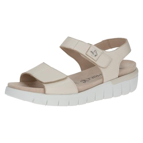 CAPRICE Comfort Damen Sandalen flach aus Leder mit Klettverschluss, Cremefarben (Cream Perlato), 41 EU von CAPRICE