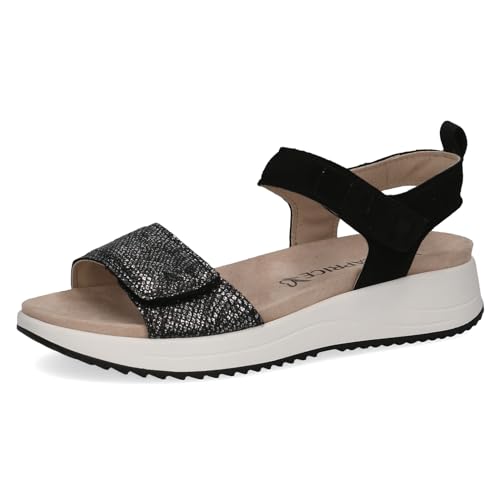 CAPRICE Damen Sandalen flach aus Leder mit Klettverschluss, Schwarz (Black Comb), 42 EU von CAPRICE