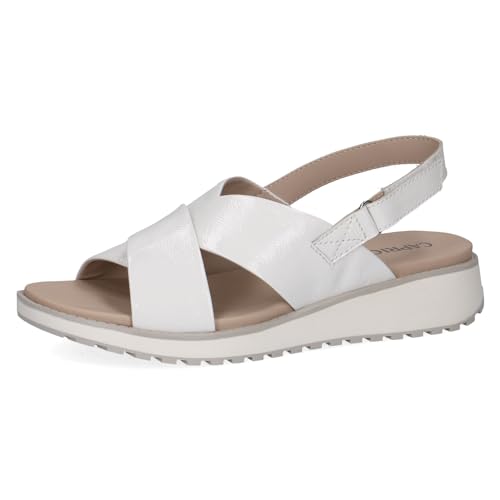 CAPRICE Damen Sandalen flach aus Leder mit Klettverschluss, Weiß (White Naplak), 41 EU von CAPRICE