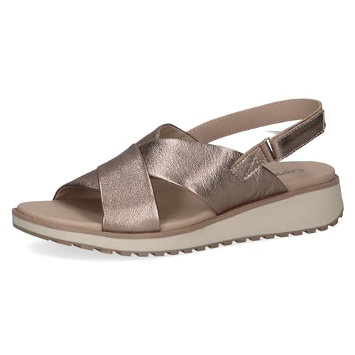 CAPRICE Damen Sandalen flach aus Leder mit Klettverschluss, Beige (Taupe Metallic), 37 EU von CAPRICE