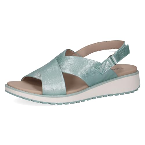 CAPRICE Damen Sandalen flach aus Leder mit Klettverschluss, Türkis (Turquoise Napl), 37 EU von CAPRICE