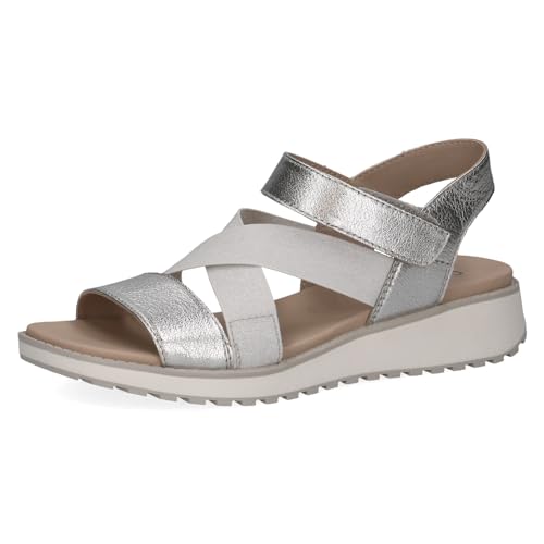 CAPRICE Damen Sandalen flach aus Leder Glitzer, Silber (Silver Metal.), 37 EU von CAPRICE