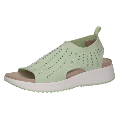 CAPRICE Damen Sandalen flach weiches Fußbett Bequem, Grün (Lt.Green Knit), 36 EU von CAPRICE