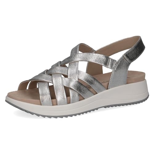 CAPRICE Damen Sandalen flach aus Leder Bequem, Silber (Silver Metal.), 38 EU von CAPRICE