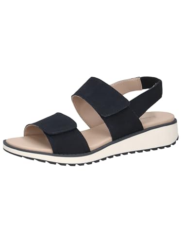 CAPRICE Damen Sandalen flach aus Leder Bequem, Blau (Ocean Suede), 42 EU von CAPRICE