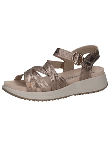 CAPRICE Damen Sandalen flach aus Leder Freizeit, Beige (Taupe Metallic), 39 EU von CAPRICE