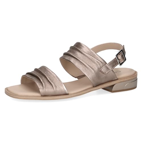 CAPRICE Damen Sandalen flach aus Leder mit Fußbett, Beige (Taupe Metallic), 38 EU von CAPRICE