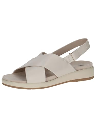 CAPRICE Damen Sandalen flach aus Leder mit Klettverschluss, Cremefarben (Cream Perlato), 37 EU von CAPRICE