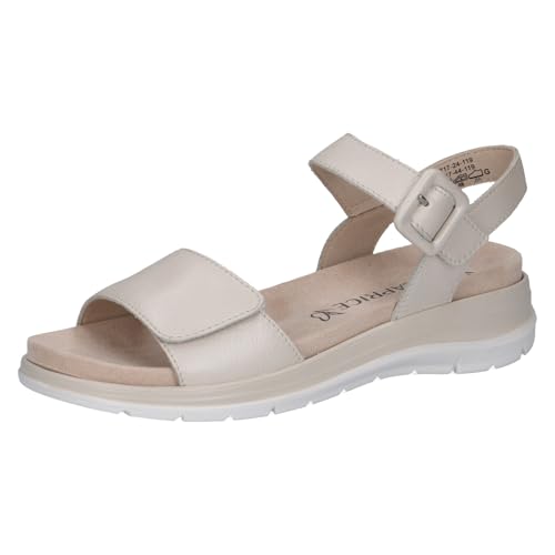 CAPRICE Damen Sandalen flach aus Leder mit Klettverschluss, Beige (Pearl Nappa), 37 EU von CAPRICE
