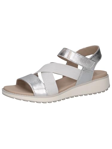 CAPRICE Damen Sandalen flach mit Klettverschluss Elastisch, Silber (Silver Metal.), 39 EU von CAPRICE