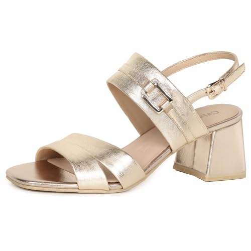 CAPRICE Damen Sandalen mit Absatz aus Leder Elegant, Metallisch (Platin Metal.), 42 EU von CAPRICE
