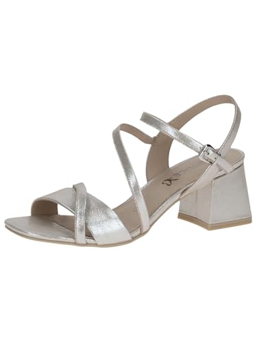 CAPRICE Damen Sandalen mit Absatz aus Leder Festlich, Silber (Taupe Sue.Met.), 41 EU von CAPRICE