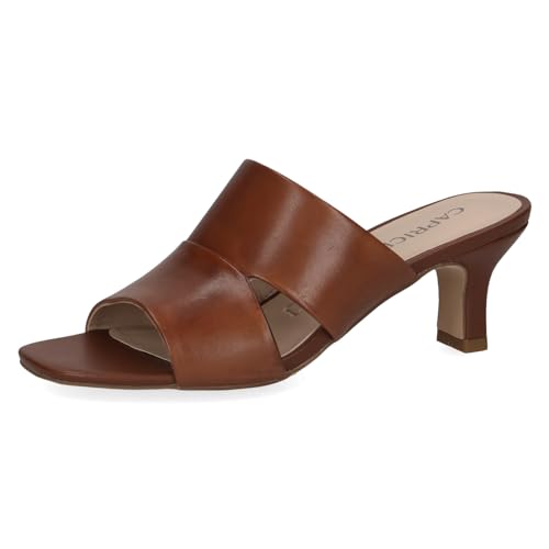 CAPRICE Damen Sandalen mit Absatz aus Leder mit Fußbett, Braun (Cognac Nappa), 38 EU von CAPRICE