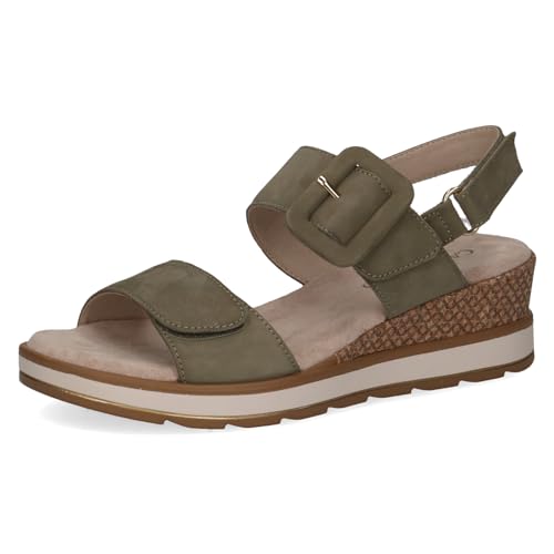 CAPRICE Damen Sandalen mit Absatz aus Leder mit Fußbett, Grün (Olive Nubuc), 39 EU von CAPRICE