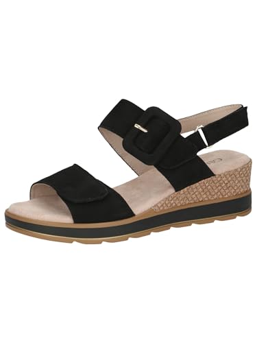 CAPRICE Damen Sandalen mit Absatz aus Leder mit Fußbett, Schwarz (Black Nubuc), 37 EU von CAPRICE