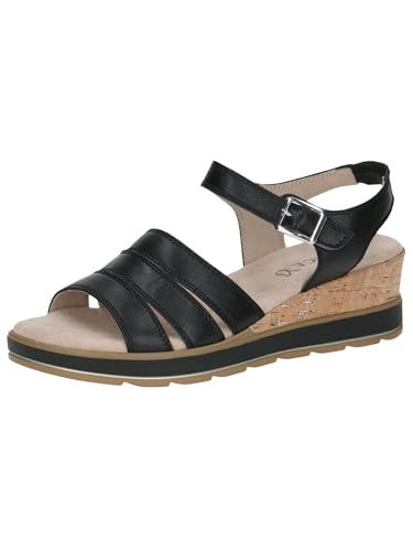 CAPRICE Damen Sandalen mit Keilabsatz aus Leder Sommer, Schwarz (Black Nappa), 37 EU von CAPRICE