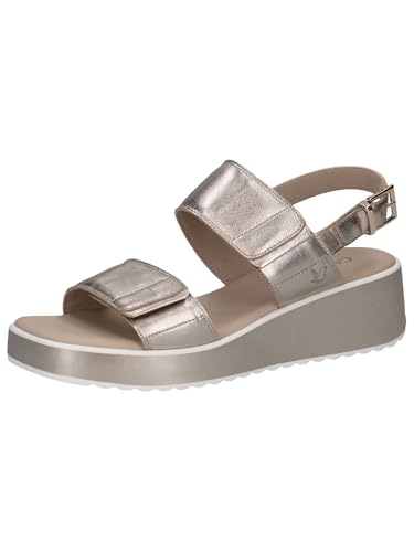 CAPRICE Damen Sandalen mit Keilabsatz aus Leder Wedges, Beige (Taupe Metallic), 41 EU von CAPRICE