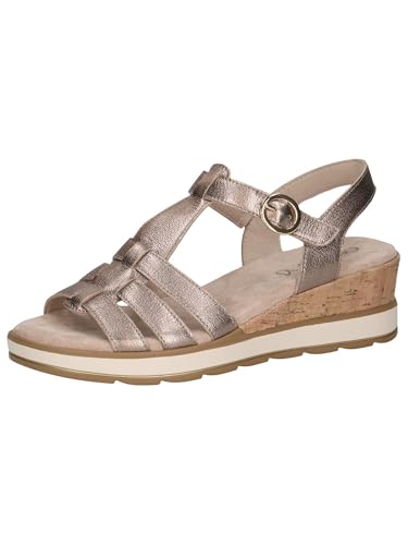 CAPRICE Damen Sandalen mit Keilabsatz aus Leder mit Klettverschluss, Beige (Taupe Metallic), 38 EU von CAPRICE