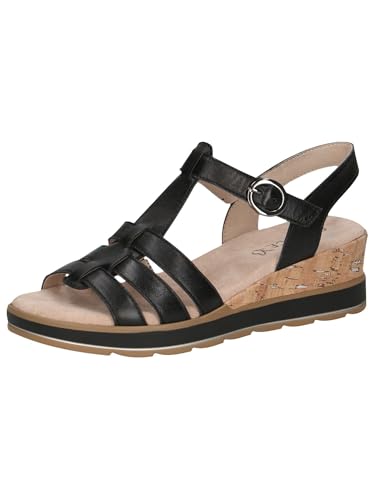 CAPRICE Damen Sandalen mit Keilabsatz aus Leder mit Klettverschluss, Schwarz (Black Nappa), 41 EU von CAPRICE