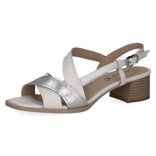 CAPRICE Damen Sandalen mit Absatz aus Leder mit Fußbett, Weiß (White Comb), 41 EU von CAPRICE