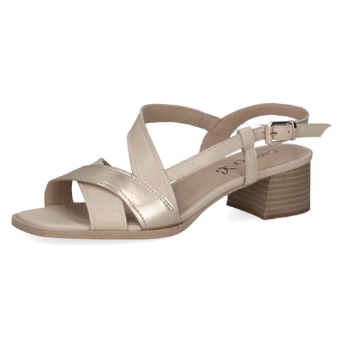 CAPRICE Damen Sandalen mit Absatz aus Leder mit Fußbett, Weiß (Offwhite Comb), 40 EU von CAPRICE