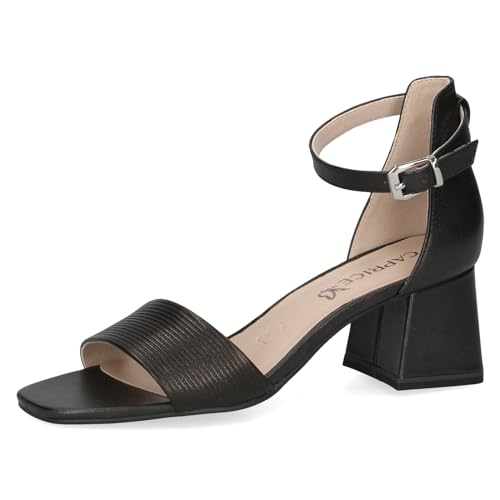 CAPRICE Damen Sandalen mit Absatz aus Leder mit Riemchen, Schwarz (Black Comb), 39 EU von CAPRICE