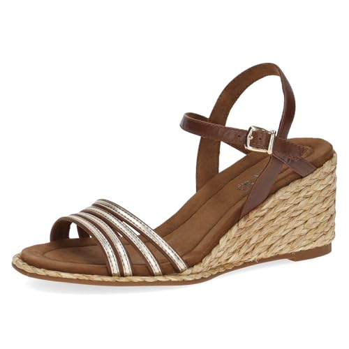 CAPRICE Damen Sandalen mit Keilabsatz mit verstellbarem Riemchen Sommer, Braun (Cognac/Gold), 37 EU von CAPRICE