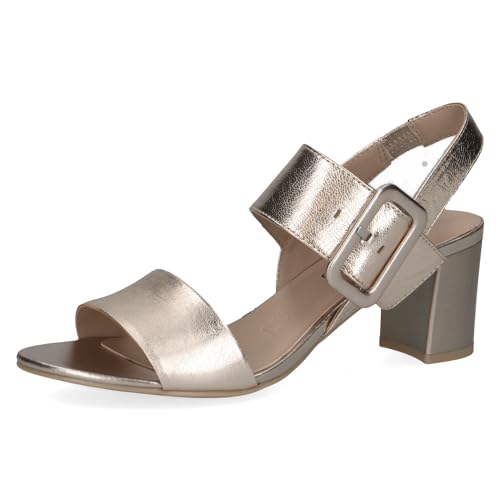 CAPRICE Damen Sandalen mit Absatz aus Leder mit Fußbett, Metallisch (Platin Metal.), 38.5 EU von CAPRICE