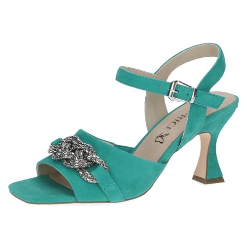 CAPRICE Damen Sandalen mit Absatz aus Leder mit Riemchen, Türkis (Emerald Suede), 36 EU von CAPRICE