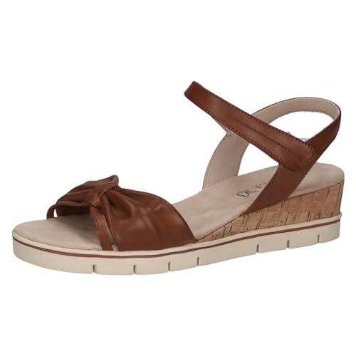 CAPRICE Damen Sandalen mit Absatz aus Leder mit Fußbett, Braun (Cognac Nappa), 39 EU von CAPRICE