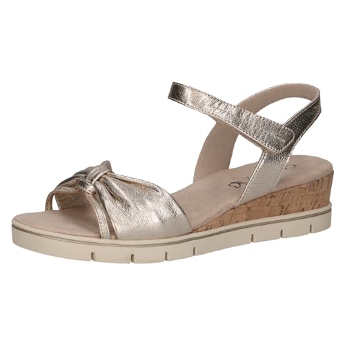 CAPRICE Damen Sandalen mit Absatz aus Leder mit Fußbett, Metallisch (Platin Metal.), 40 EU von CAPRICE