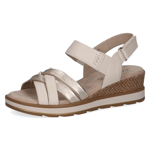 CAPRICE Damen Sandalen mit Absatz aus Leder mit Fußbett, Weiß (Offwhite Comb), 42 EU von CAPRICE