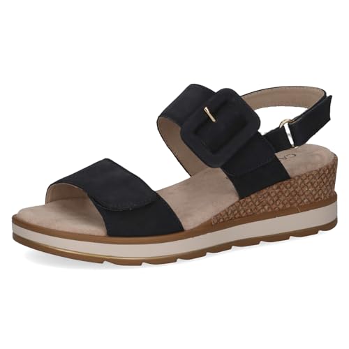CAPRICE Damen Sandalen mit Absatz aus Leder mit Fußbett, Blau (Ocean Nubuc), 39 EU von CAPRICE