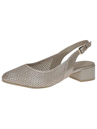 CAPRICE Comfort Damen Slingpumps aus Leder mit Blockabsatz, Beige (Taupe Metallic), 40.5 EU von CAPRICE