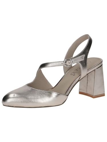 CAPRICE Damen Slingpumps aus Leder mit Trapezabsatz, Beige (Taupe Metallic), 37.5 EU von CAPRICE